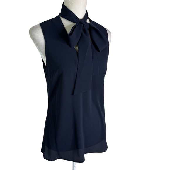 NWT Michael Michael Kors Womens Navy Chiffon Tie-neck Blouse Top Size 4 - Picture 5 of 12